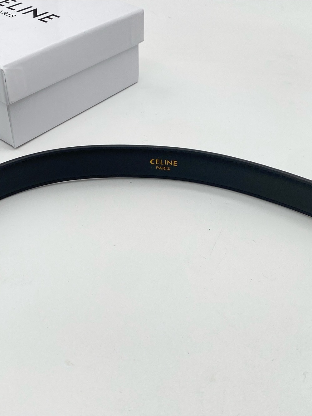 Celine Triomphe Gold Logo Black Leather Belt 105 CM/XL - Picture 15 of 16